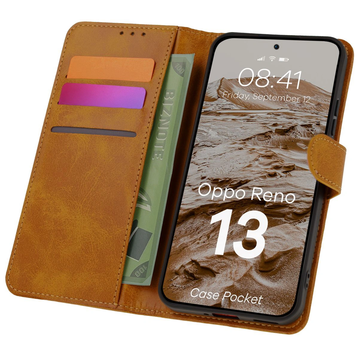 Etui z klapką z miejscem na karty Bizon Case Pocket do Oppo Reno13